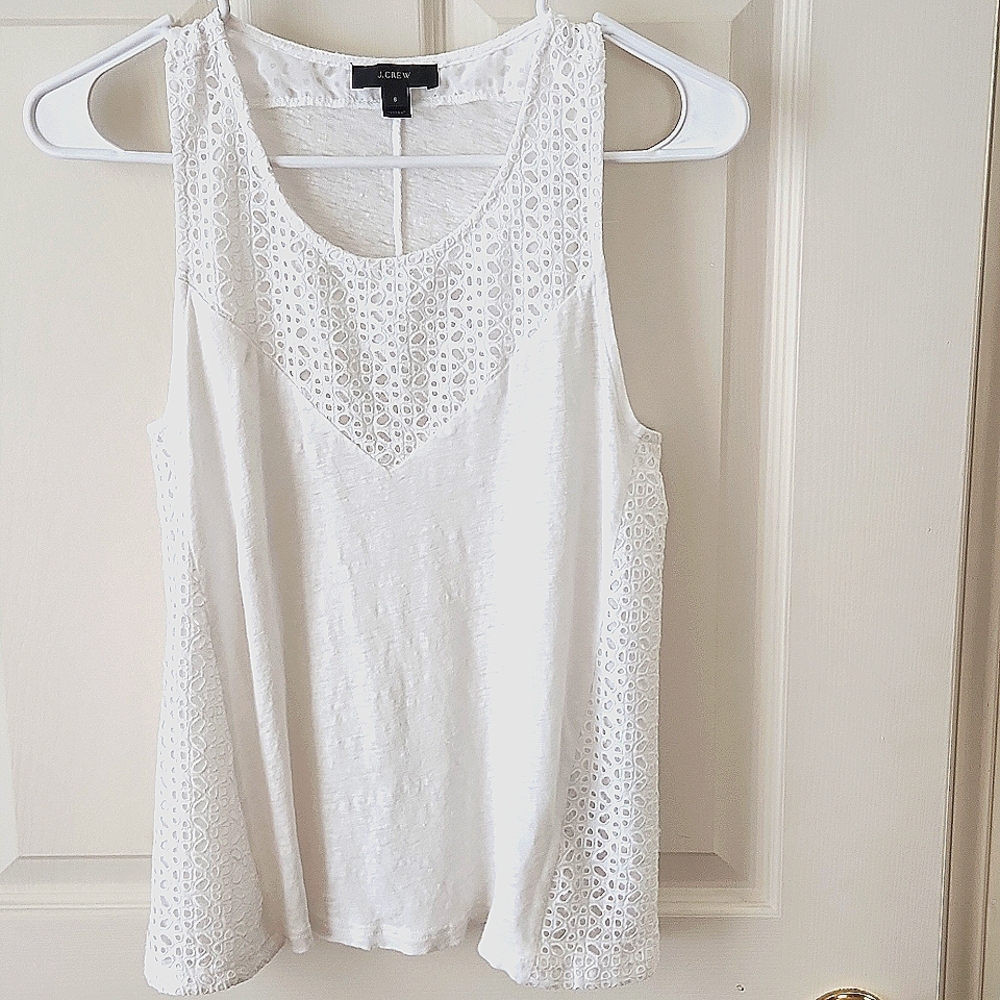 J Crew Tank Top, Eyelet , White, Size Small